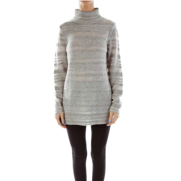 Anthropologie M NWT Moth Gray Striped Twin Shadows Turtleneck Sweater Medium M - Picture 1 of 14